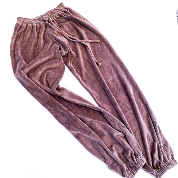Vanita Rosa Pants - Vanita Rosa Taupe Luxury LowRise Velour Joggers XS